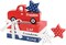 7-Piece 4th of July Decorations – Patriotic Wooden Table Centerpieces with Red Truck, Star & Faux Book Stack for Tiered Trays, Home, Office, Shelf & Mantel